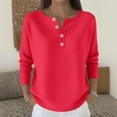 thumbnail image 2 of Breezora Henley Button Through Sweatshirt Women Long Sleeve Casual Lounge Top Lightweight Knit Layering Piece L Size Red, 2 of 5