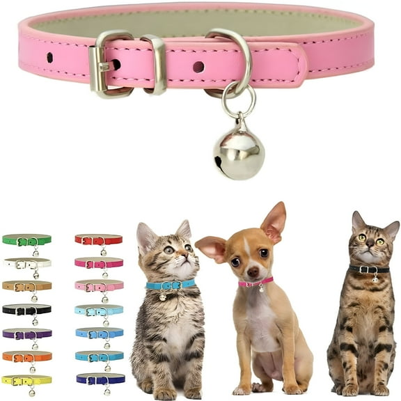 GASTROPOD Kitten Collar with Bell, Soft PU Leather Small Dog Collars Adjustable Buckle for XXS XS Extra Small Medium Tiny Female Male Boys Girls Pets Puppy Cats Teacup Yorkie