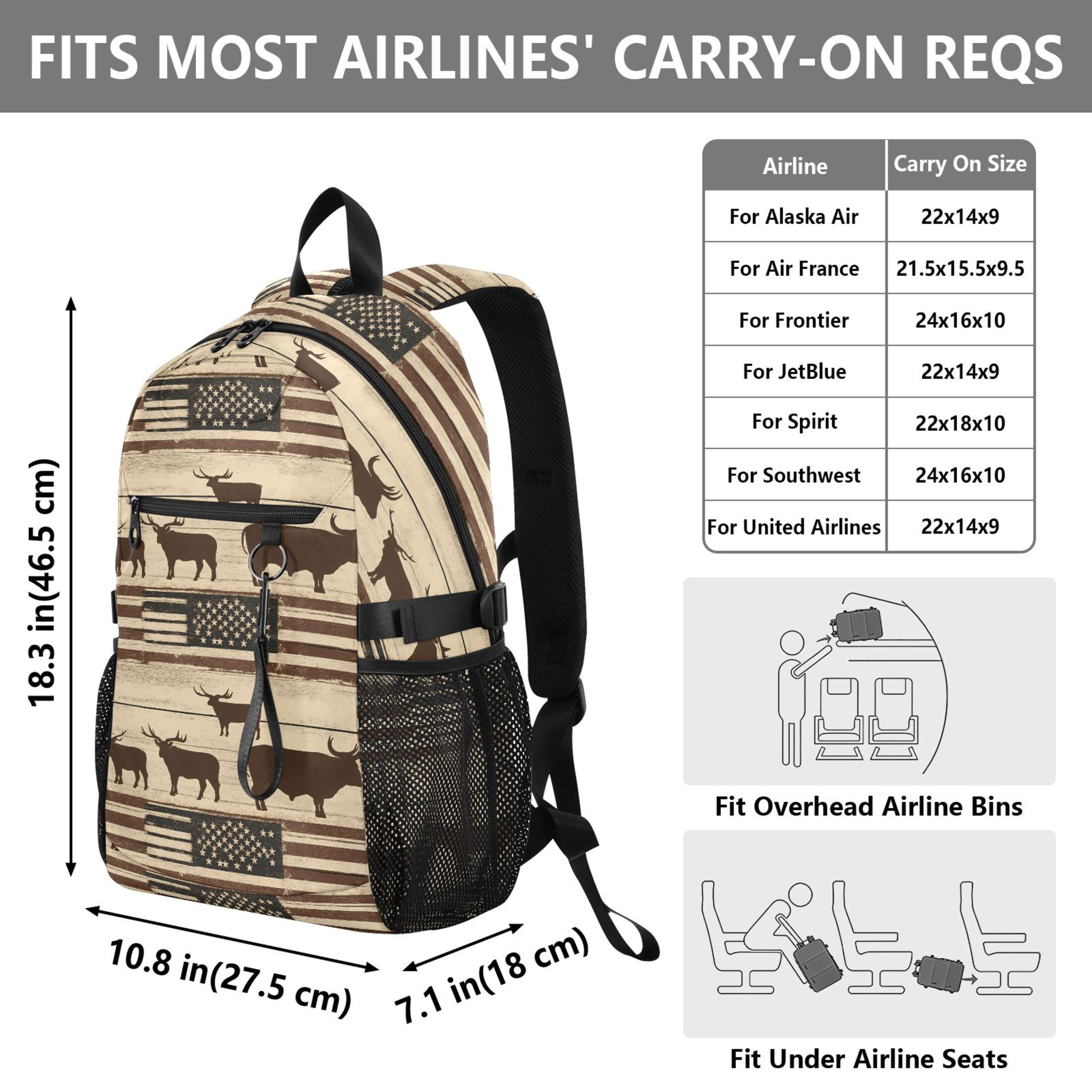 JIALIOU 14" Laptop Backpack Waterproof Airline Approved Stylish Casual Daypack for Travel Business College Work, American Flag and Cow