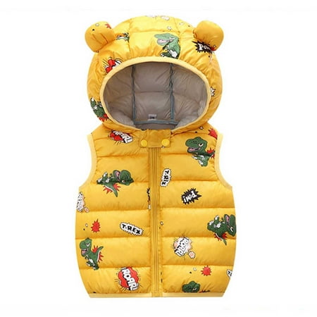 

Sales! ZCFZJW Baby Boys Girls Hooded Puffer Vest Winter Lightweight Windproof Sleeveless Padded Warm Coat Outwear with Bear Ears Hood Casual Zipper Up Jacket(Yellow 6-12 Months)