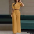 thumbnail image 3 of Two Piece Sets for Women Going out Summer Solid Color Fashionable Casual Temperament Elegant Short Top Long Pants Set Two-piece Set, 3 of 8