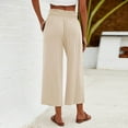 thumbnail image 3 of WIZUTIZ Work Pants Women Capris Breathable Casual Relaxed Fit Wide Leg Pants Elastic Spandex Mid Rise 3/4 Length Pants Solid Flowy with Pockets Paperbag Palazzo Pants for Lady Gym Travel Beige, 3 of 4