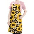 thumbnail image 5 of Beige Leopard Sunflower Pattern Apron-Garden Aprons for Women with Pockets-Cotton Linen Waterproof Kitchen Cooking Gardening Aprons Adjustable for Kitchen,Cooking,BBQ and Salon 33x27 Inch, 5 of 7