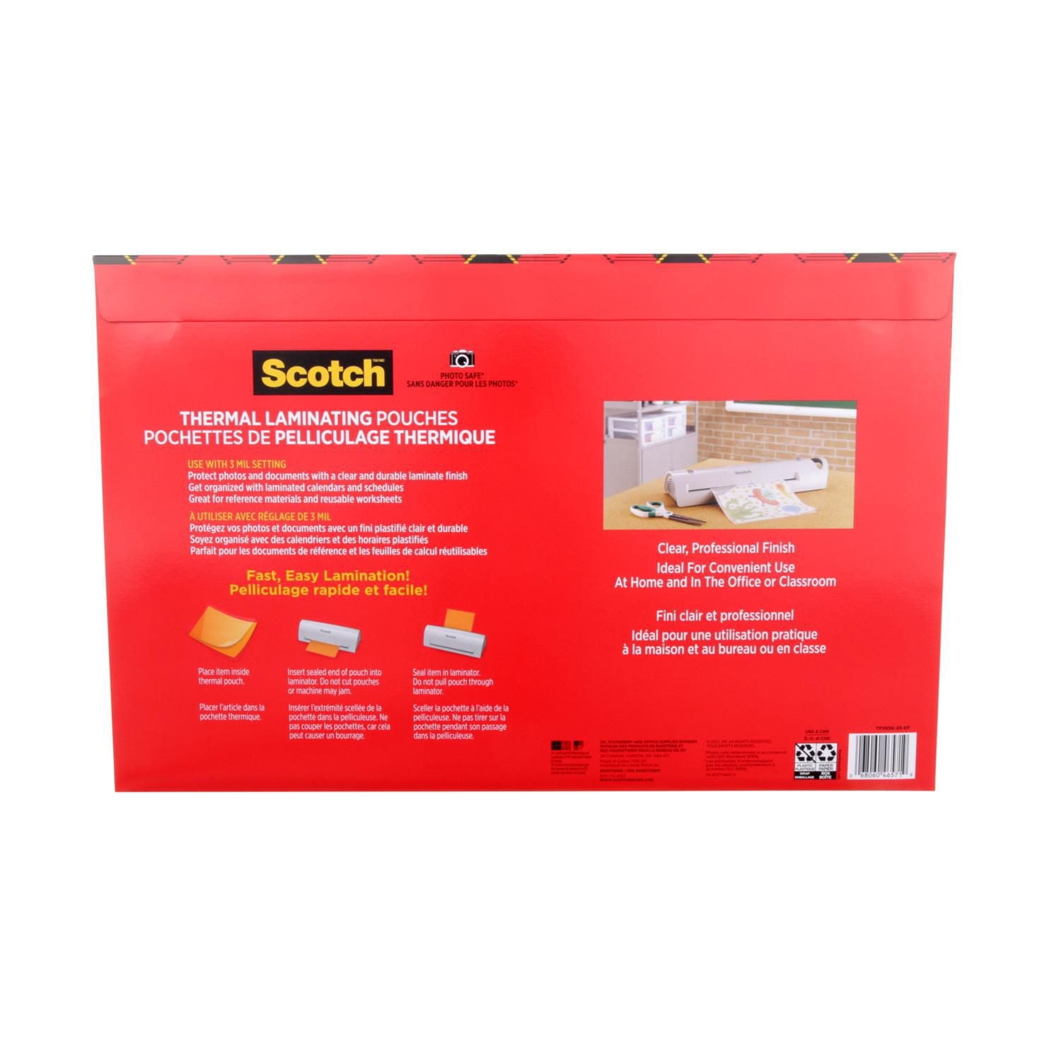 Pochettes de pelliculage thermique Scotch(MC) TP3856-25-EF, 291 mm x 444 mm (11,4 po x 17,4 po), 3 mil (0,076 mm) Pochettes Scotch TP3856-25-EF