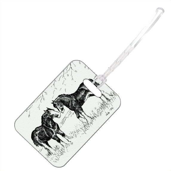 KuzmarK Luggage Travel Bag Tag - Clydesdale Drawing pen and ink black white Art by Denise Every