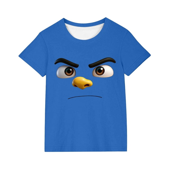 Tops de Manga Corta Linda con Impresión de Expresión Linda de Color Sólido para Niños Niños Niñas, Camiseta Cómoda Suelta para la Temporada Escolar