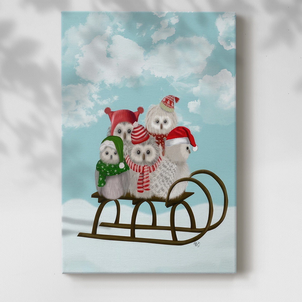 Christmas Christmas Owl Sled- Gallery Wrapped Canvas