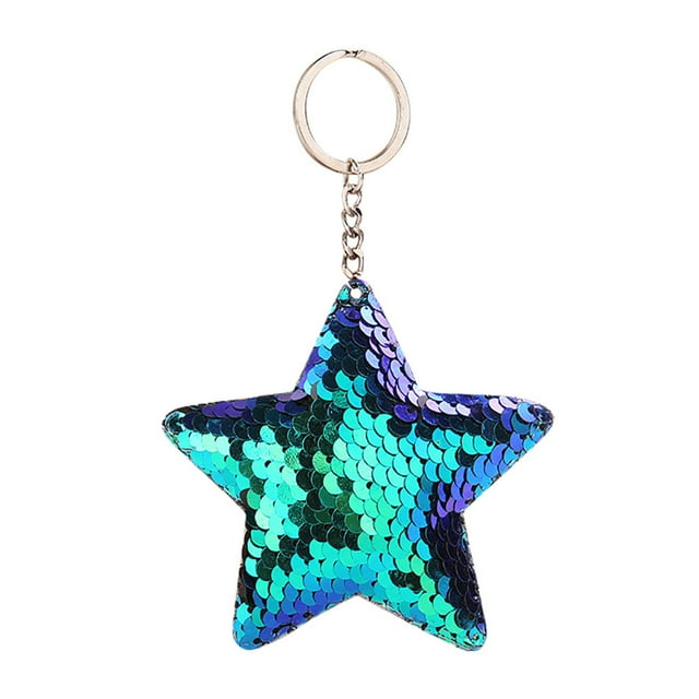 Kcodviy Star Sequin Keychain Keyring Wallet with Key Holder Sequin Pendant Gift Keychain Wallets for Woman Wrist Lanyard Women Large Acrylic Circle Blanks Wallets for Keys