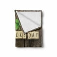 thumbnail image 2 of St. Patrick's Day Soft Flannel Fleece Blanket, Greetings with Wooden Blocks and Paper Shamrocks on Rustic Planks Image, Cozy Plush for Indoor and Outdoor Use, 70" x 90", Umber Beige, by Ambesonne, 2 of 6