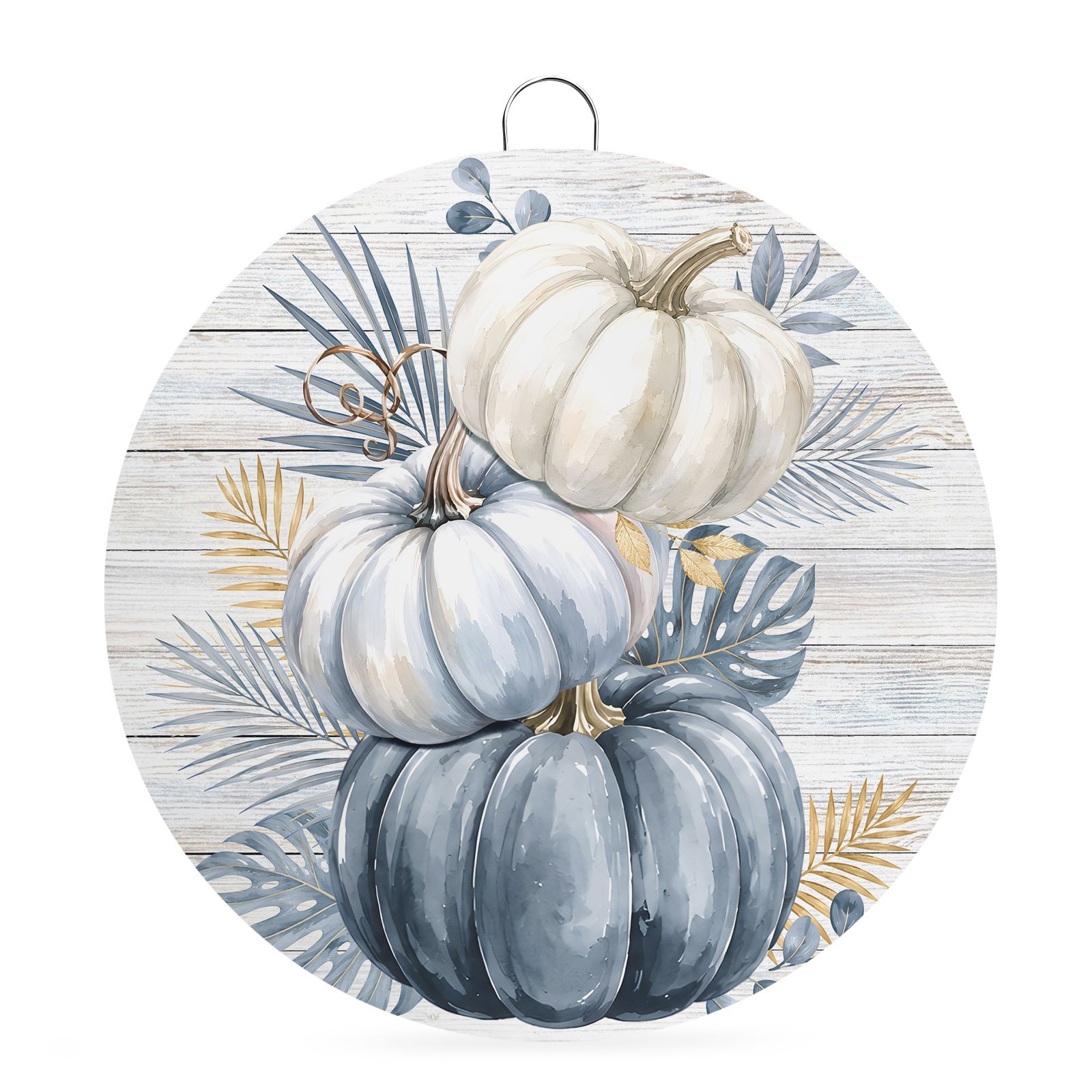 Welcome Sign Front Door Decorations Thanksgiving Pumpkin Round Wall Art Outdoor Metal Wreaths Fall Tropical Monstera Leaf Wood Grain Seasonal Hanging Sign for Home Porch Decor Warming Gift 6 In