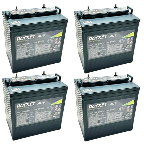 Rocket L-875 170Ah 8V Golf Cart Battery - Replaces Trojan T-875 (Set of 4)