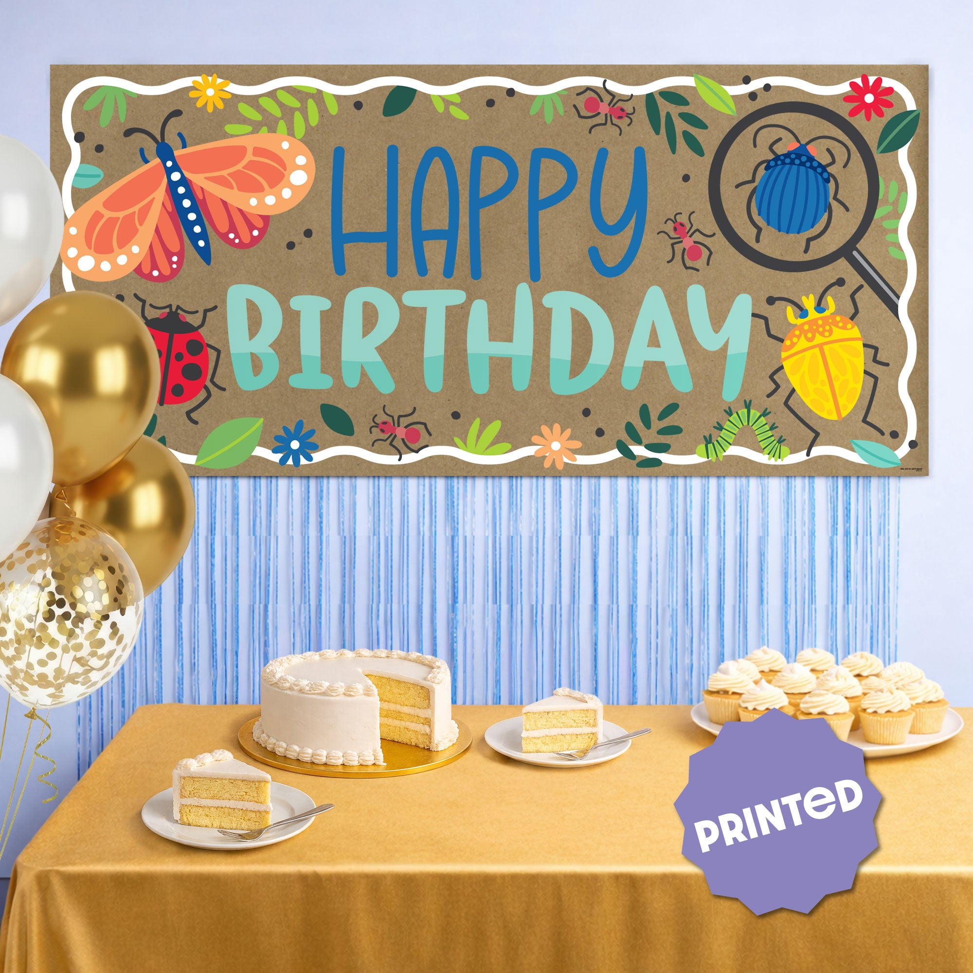 Big Dot of Happiness Buggin' Out Birthday Kraft Paper Banner, Colorful Insects and Bug-Themed Happy Birthday Party Banner, Printed Brown Paper Party Sign Decoration – 1 Count