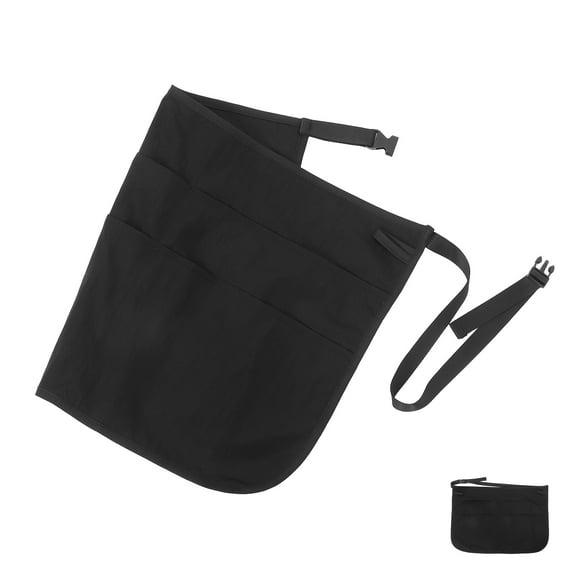 LOLIPPYY Polyester Black Half Apron with Multi Pockets Convenient Kitchen Waist Apron for Waitstaff