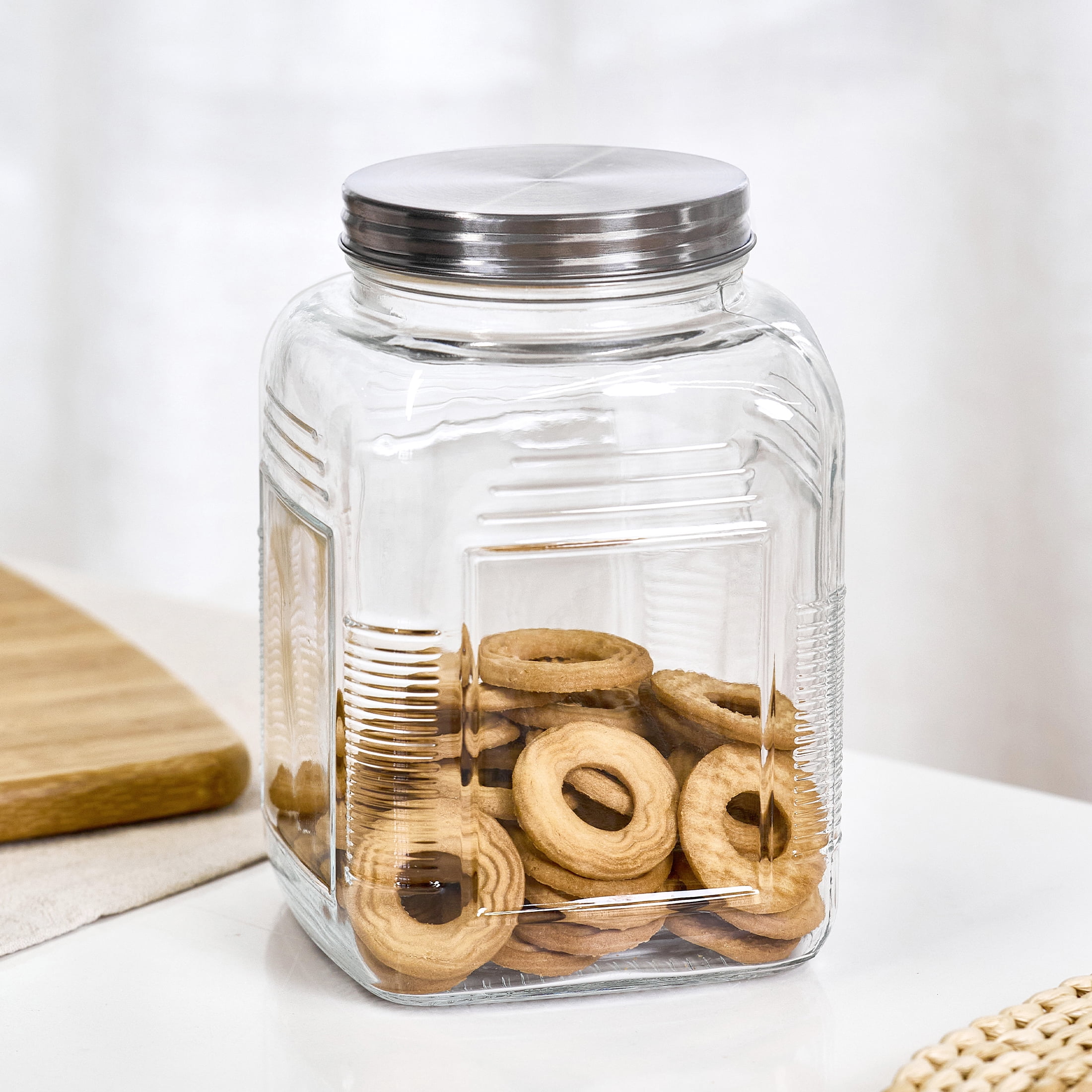 Mainstays Glass Cracker Jar with Lid, 2 Quart