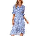 thumbnail image 3 of Vestido con dobladillo con volantes Octpeak estampado floral con Cuello en V y lazo en la cintura, 3 of 6