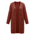 thumbnail image 3 of Long Sleeve Cable Knit Long Cardigan for Women,Open Front Button Loose Outwear,2026 Spring Winter Chunky Sweaters with Pockets,Oversized Slouchy Basic Warm Trendy Fall Fashion Clothing Brick Red, 3 of 4