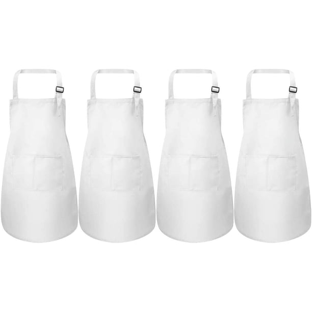 Dnzceghtig Juego de 4 delantales blancos para niños, delantal de chef ajustable con 2 bolsillos para niñas y niños, delantales de cocina para jardín, delantales de algodón para cocinar, pintar,