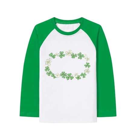 Tisuna Boys Casual St Patricks Day Long Sleeve Raglan Shirt Cartoon Print Crew Neck Tee Top Cute Comfortable Little Kids Festival Playwear Tshirt Green Size 9-10 Years