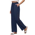 thumbnail image 3 of ManxiVoo Women's Crochet Panel Linen Pants – Elastic Waist High Waisted Wide Leg Casual Summer Beach Trousers, 3 of 8