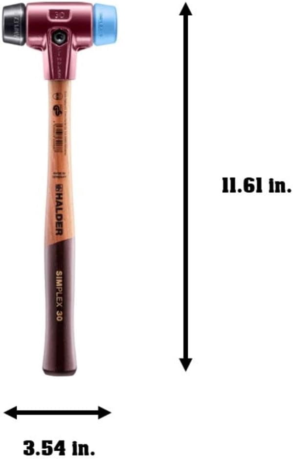 Halder Simplex Mallet with Soft Blue Rubber/Black Rubber Inserts and Cast Iron Housing, 1.18" / 11.99 oz.