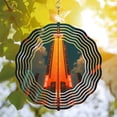 thumbnail image 3 of Metal Hanging Wind Spinners with Concentric White Lines & Bright Orange - Modern Garden Wind Chimes for Yard Decor, 3 of 6