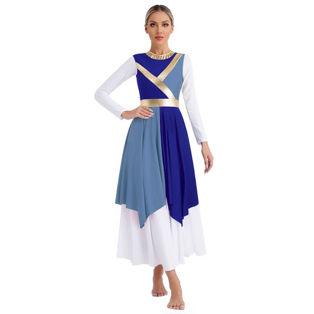 Nyeemya Tunique Sans Manches à Ourlet Asymétrique Color Block Métallique pour Femmes (Robe Non Incluse) Bleu&Bleu Clair L