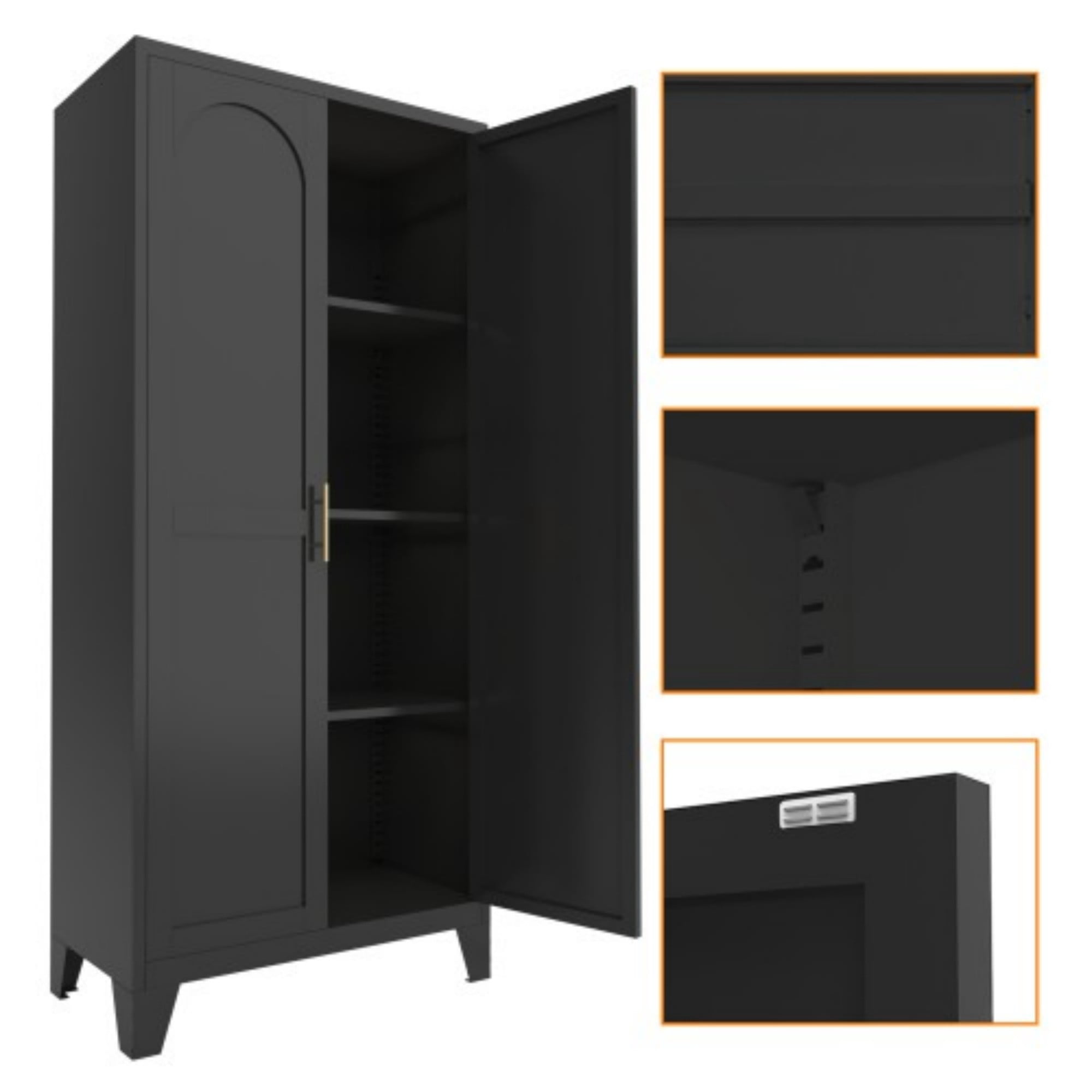 61" Metal Storage Cabinet with Adjustable Shelves, Tall Steel Storage Cabinet with Doors for Bedroom, Kitchen, Office, Black
