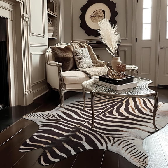Print Area Rug Faux Cowhide Design Mat Faux Suede Indoor Floorcover for Bedroom Living Room 4x5 Safari Design
