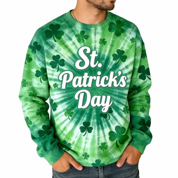 Camiseta de Cuello de Tripulación de Manga Larga de los Hombres de San Patricio Día de Impresión, sin Capucha