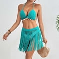 thumbnail image 1 of Traje de baño para mujer, conjunto de bikini con falda y borlas de color liso con tiras y aberturas, trajes de baño para mujer, conjuntos de bikini para mujer, trajes de baño bikini para mujer, 1 of 5