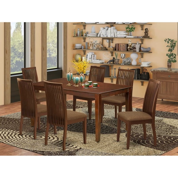 East West Furniture Capri 7-piece Wood Dining Table and Chair Set in Mahogany