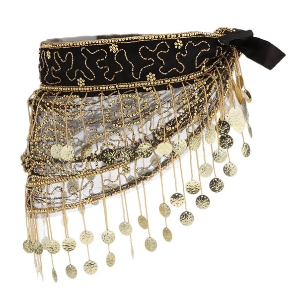 Falda de mujer con cadena para la cintura y lentejuelas para danza del vientre Oro