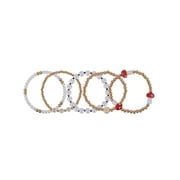 No Boundaries Women's Gold Heart, Daisy and Smiley Stretch Bracelet Set, 5 Pack