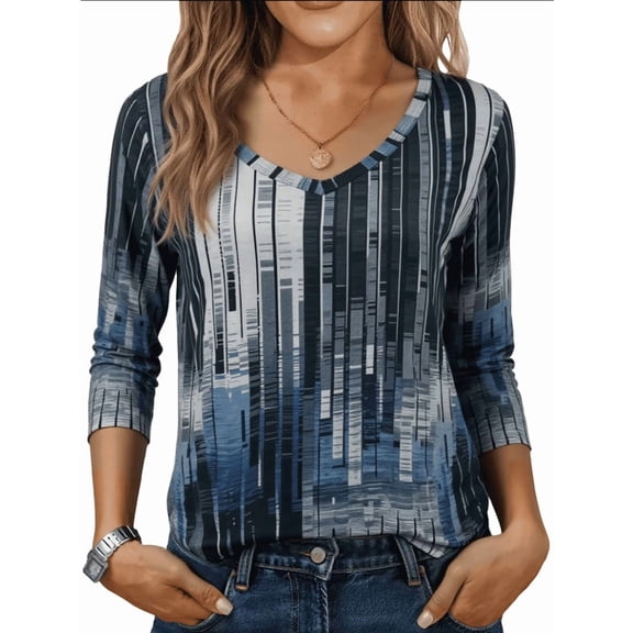 SOMER Womens Tops 3/4 Sleeve V Neck Blouses Casual Shirts Loose Fit Tunic Tops for Going Out
