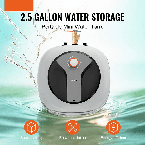 2.5-Gallon Electric Mini Tank Water Heater With 1440W Compact Hot Water Storage With Safety Valve D10-14VA（M,S）