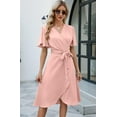 thumbnail image 2 of Womens Summer Dresses Casual Short Sleeve V Neck Strap Lacing Sexy Midi Dress Wrap Party Club Sundress (Pink,Large), 2 of 6