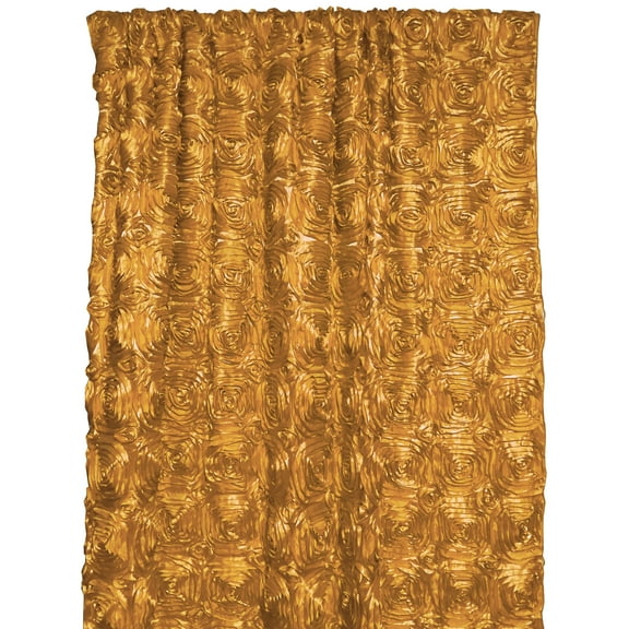 Satin Rosette 3D Pop up Flower Single Curtain Panel 54 Inch Wide Gold
