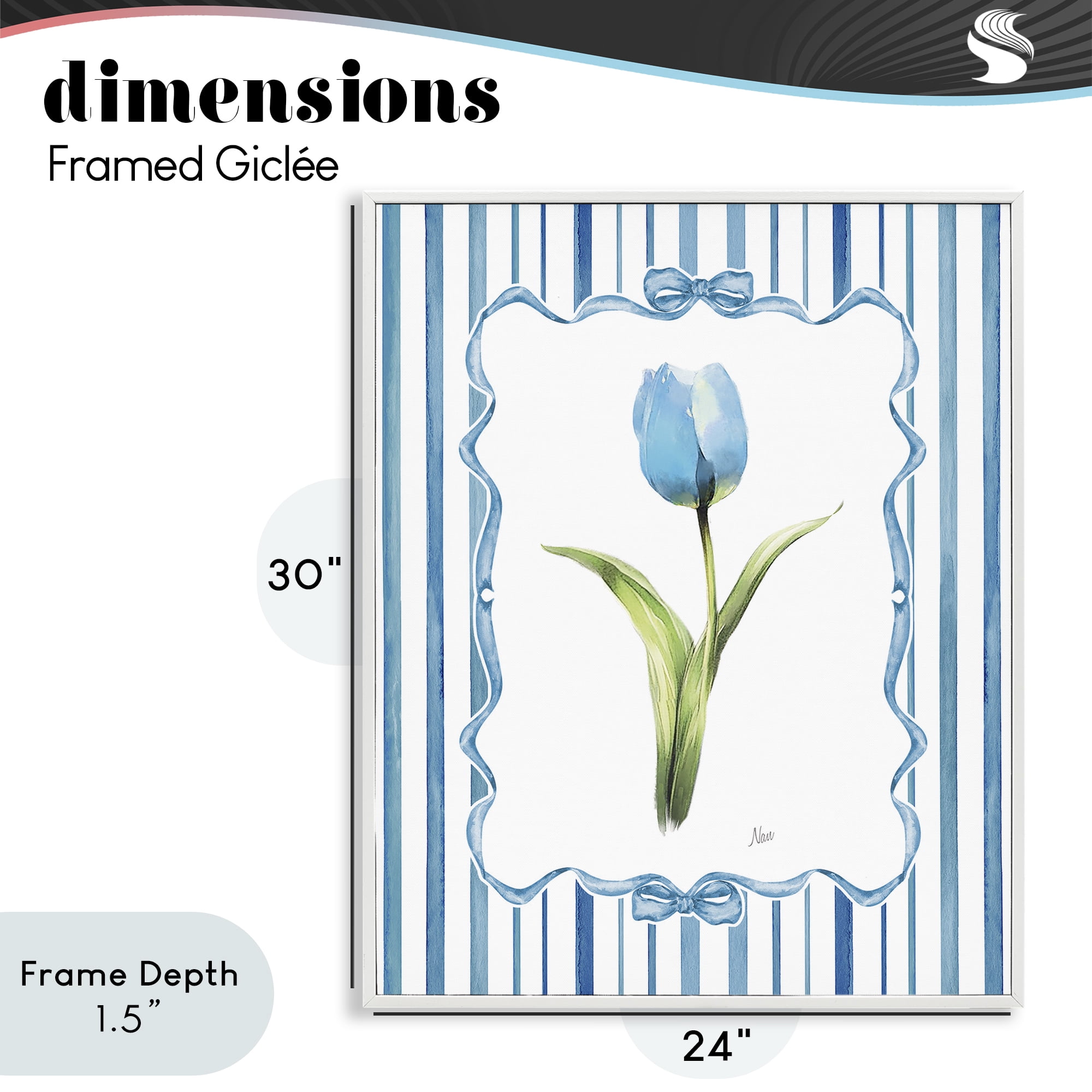 Stupell Industries Single Blue Tulip Stripes White Framed Giclee Art, design by Nan