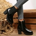 thumbnail image 5 of Womens Platform High Heels Chelsea Boots Fashion Leather Chunky Block Heeled Slip on Mid Calf Ankle Booties Black Size 6.5, 5 of 7