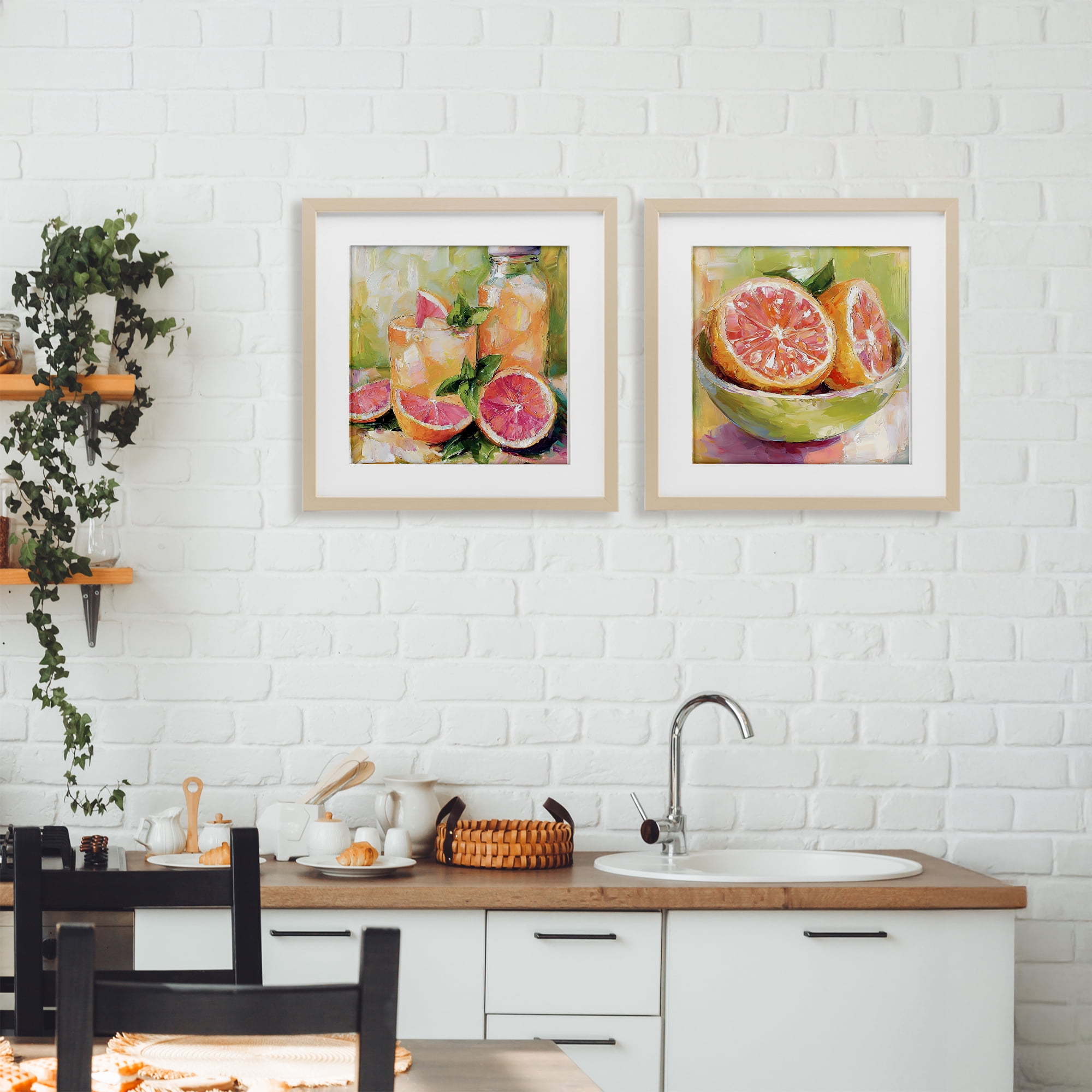 Stupell Industries Grapefruit Drinks & Fruits 2 Piece Birch Framed Print Under Glass Set, design by Riley B