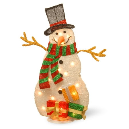 National Tree 31" White Flannel Snowman with 20 Clear Lights