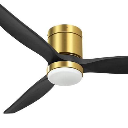 

Dextrus 52 Inch Ceiling Fan with Light and Remote Modern Flush Mount Fan Light With 6 Speeds 3 Wood Blades for Living Room Bedroom kitchen Dining Room - Black & Gold