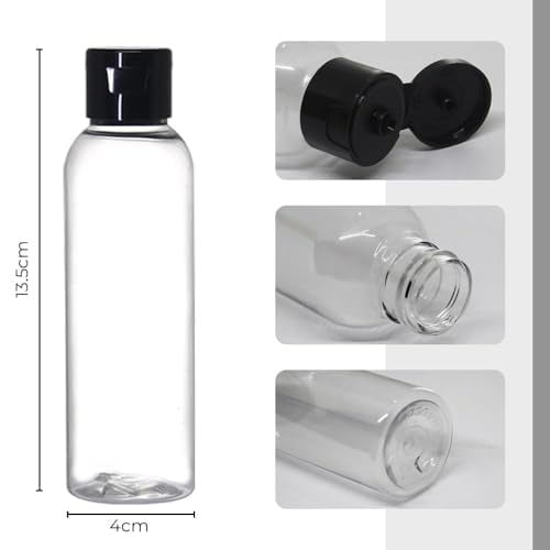 Empty Clear Plastic Bottles Refillable Travel Size Cosmetic Containers Small Leak Proof Squeeze Bottles with Black Flip Cap for Toiletries, Shampoos Lotions Creams (100 ml -Pack Of 6)