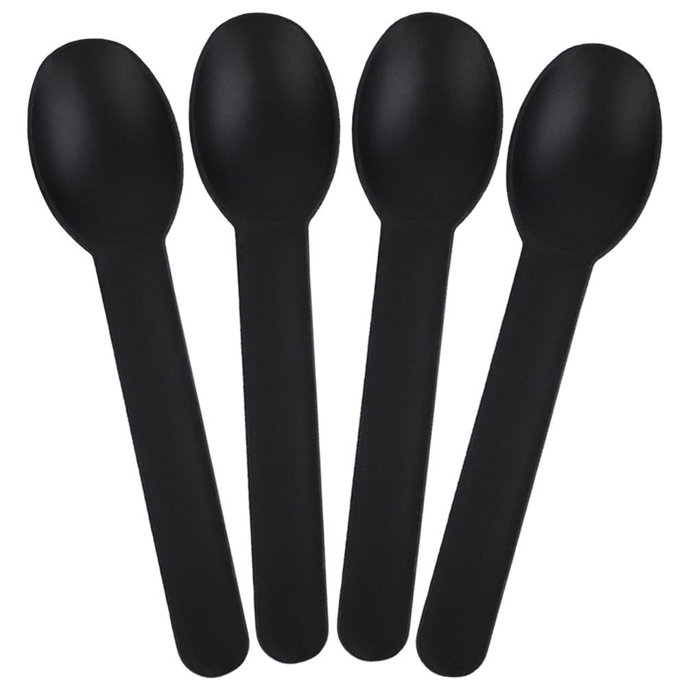 [25 Count] Black Heavy Duty Plastic Spoons Disposable Frozen Yogurt Ice Cream Spoons Frozen