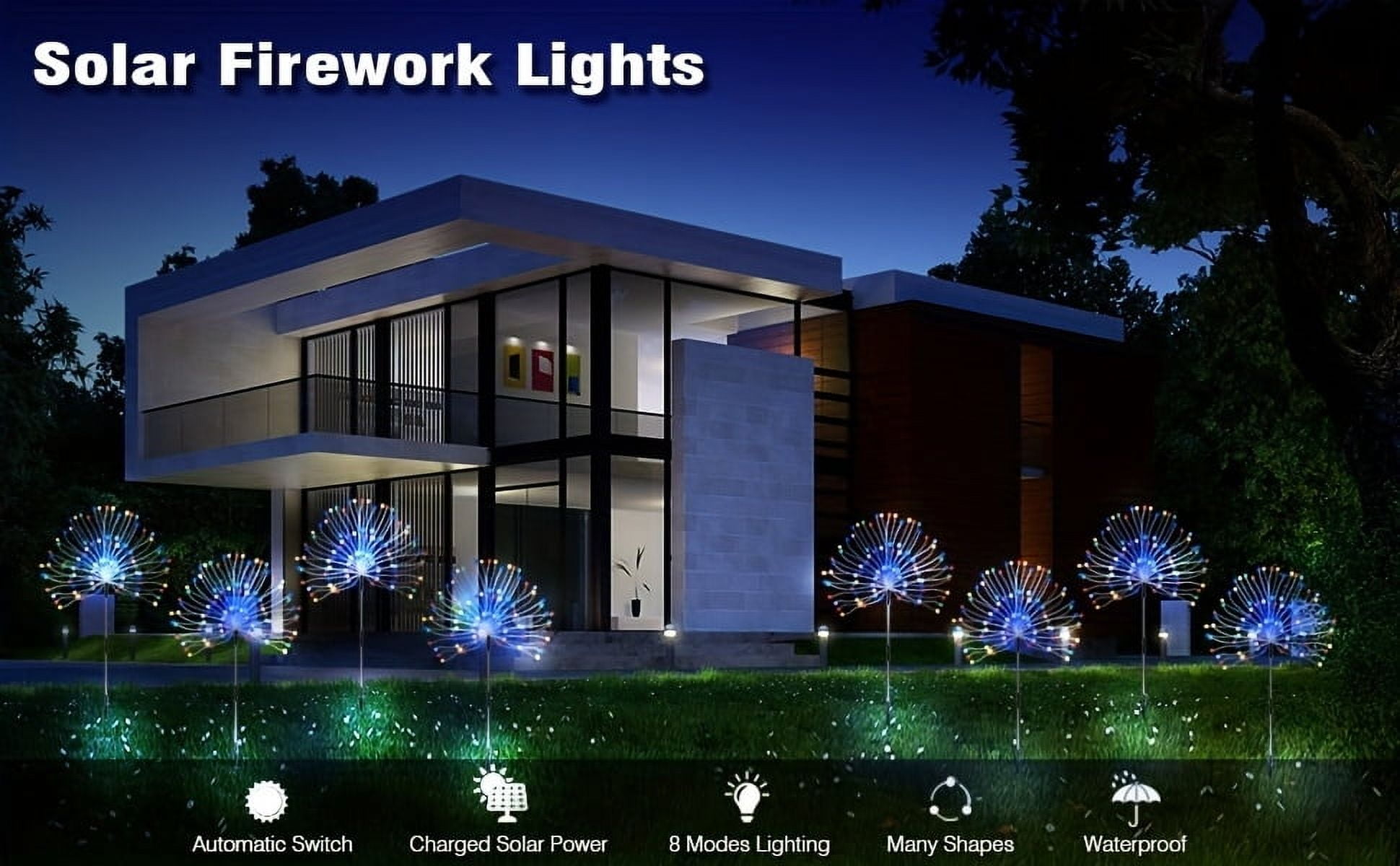 2pcs Solar Firework Lights, Multi-Color 60-720 LED Landscape Lights | 8 Lighting Modes, Outdoor Decoration for Halloween, Weddings, and Christmas