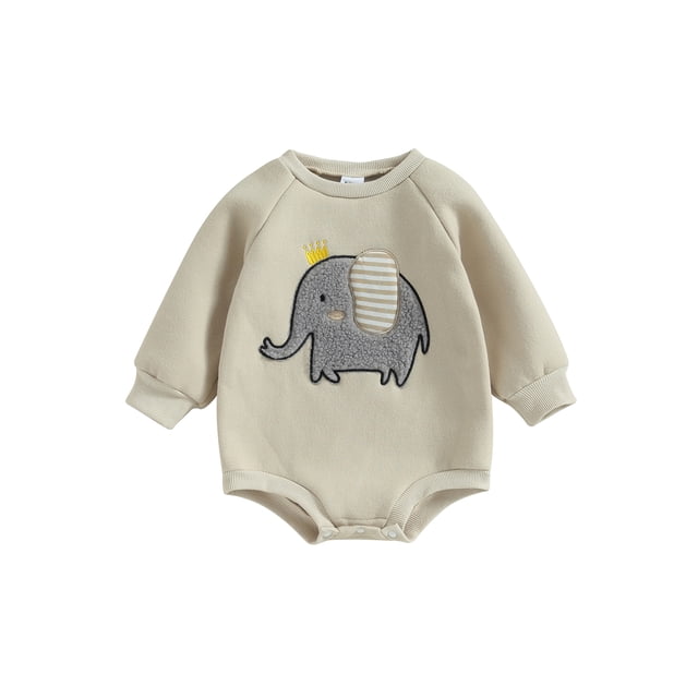 ZAXARRA Barboteuse Printemps Automne pour Bébés Filles Manches Longues Col Rond Éléphant Patch Combinaison Ample