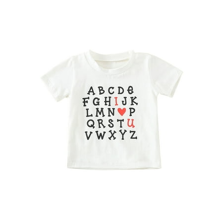 

Suanret Mommy and Me Valentine Day T-Shirt Funny Letter Print Short Sleeve Casual Top Matching Summer Shirts White 12-18 Months
