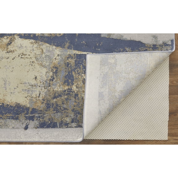 5' X 8' Blue Gray And Tan Abstract Power Loom Distressed Area Rug
