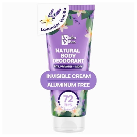 Violet Vibes Whole Body Women’s Deodorant, Invisible Cream, Aluminum Free, Lavender Vanilla, 3.4 fl oz Tube