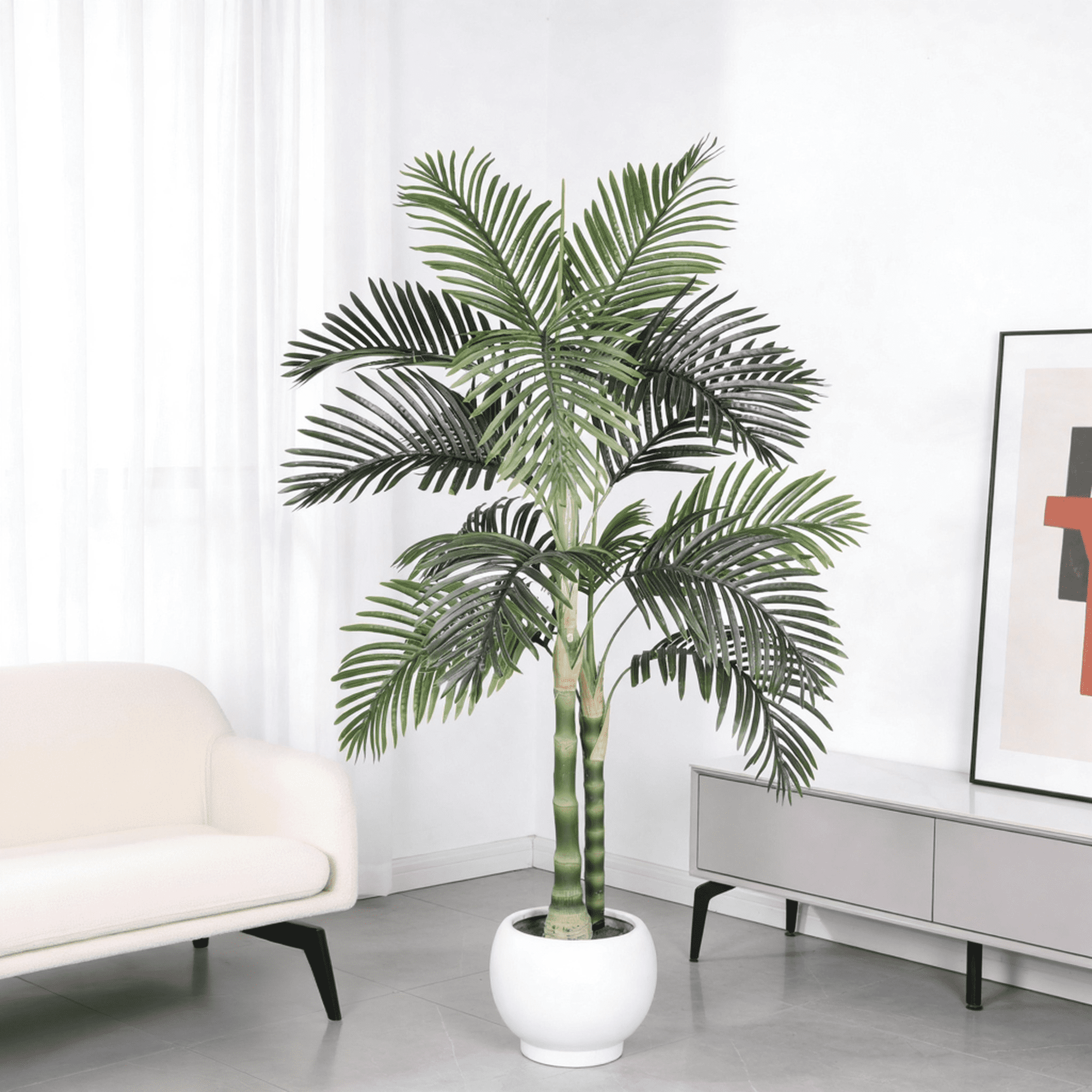 5FT Artificial Golden Cane Palm Tree,Tall Fake Potted Golden Cane Palm Tree,Faux Tree for Home Living Room Decor
